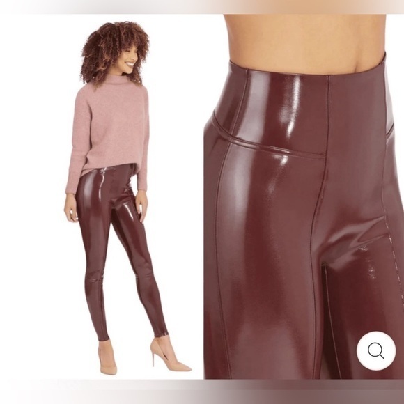 NEW SPANX LIQUID LEATHER FAUX RUBY RED LEATHER TIGHT PANTS LEGGINGS SZ M TALL - Picture 1 of 8